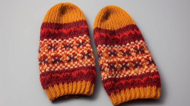 Photo a pair of cozy knitted gloves with fallinspired patterns