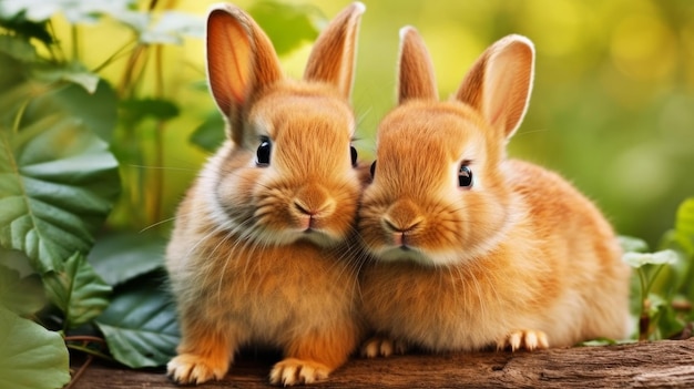 A pair of cuddly rabbits cuddling up together AI generated