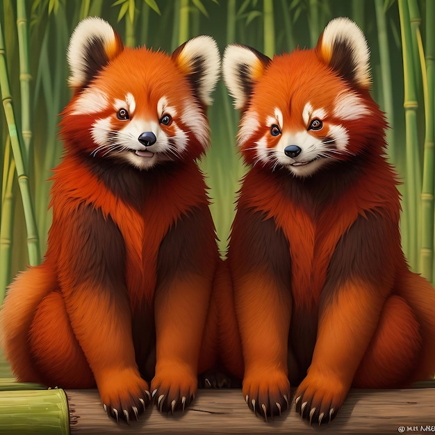 A pair of cute Charming Red Pandas generative AI