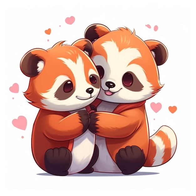 Foto un paio di simpatici panda rossi con sfondo bianco