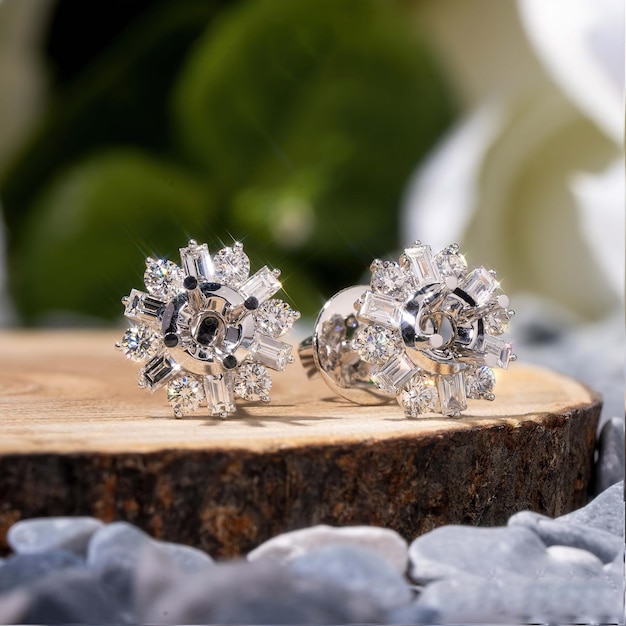 A pair of diamond stud earrings with the word love on the front.