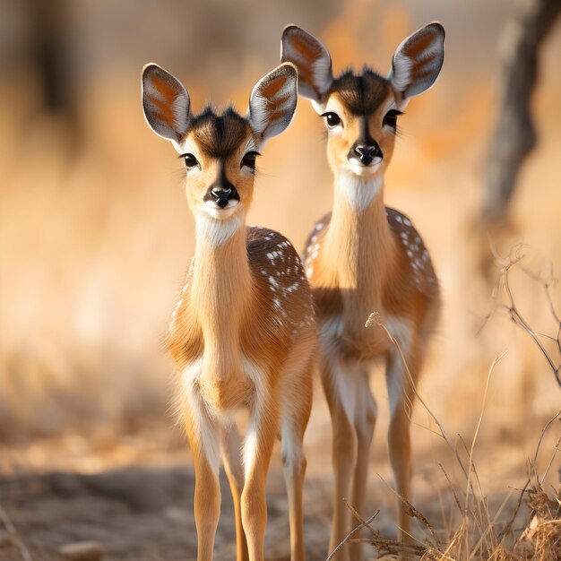 Photo pair of dikdik antelope in golden light