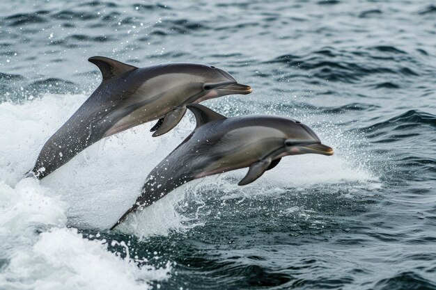 Pair Of Dolphins Leaping Gracefully In The Ocean