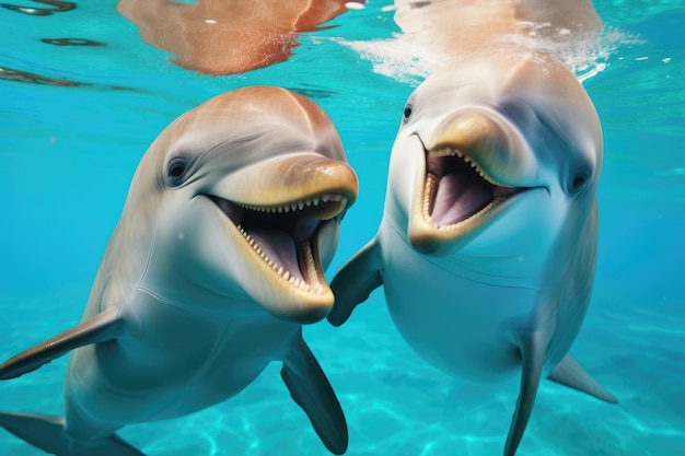 Пара влюбленных дельфинов крупным планом