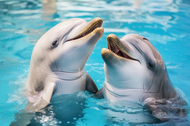 A pair of dolphins in love close up