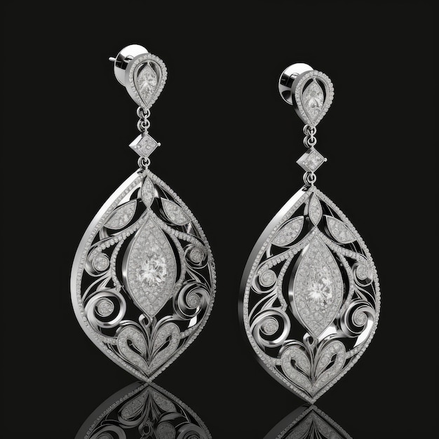 A pair of earrings with diamonds and a diamond on the side.