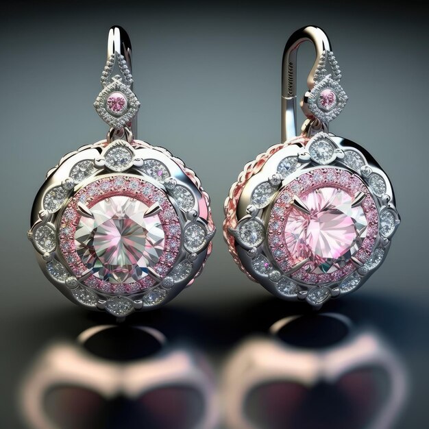 Photo a pair of earrings with pink diamonds and the word princess on the front.