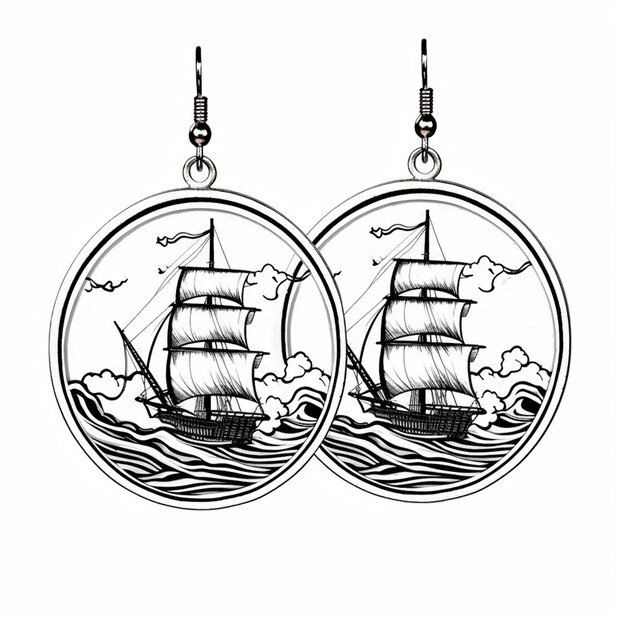 Photo a pair of earrings with a ship in the middle of the ocean generative ai