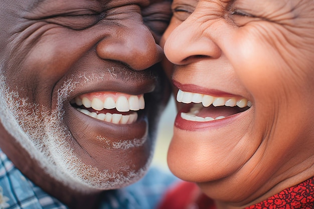 Pair of elderly people of African descent smiling with great dental coverage Dental health plan