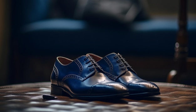Пара элегантных кожаных классических туфель с блестящими шнурками, созданными искусственным интеллектом.