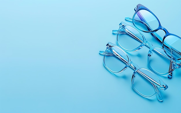 Photo a pair of eyeglasses are laying on a blue surface