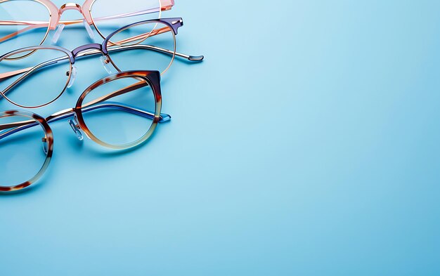 Photo a pair of eyeglasses are laying on a blue table