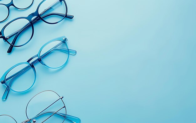 Photo a pair of eyeglasses lie on a blue table