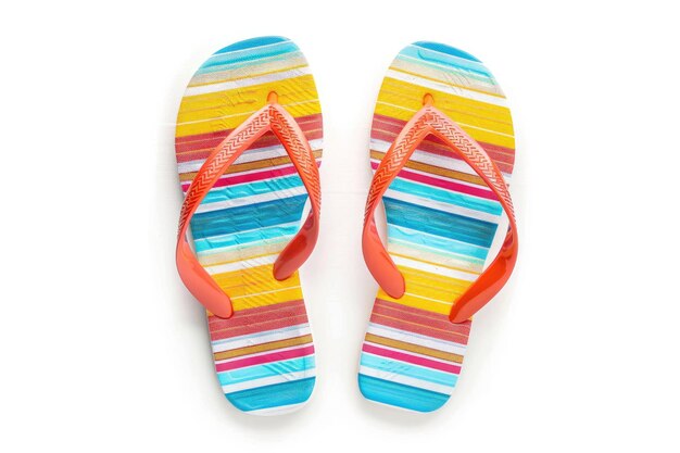 a pair of flip flops with colorful stripes