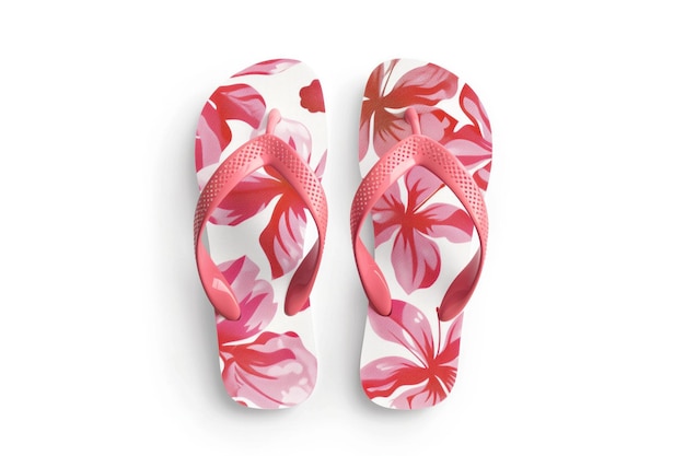 a pair of flip flops with pink flowers on them