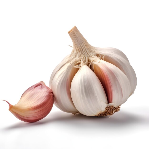 A pair of garlic that is next to a garlic bulb.