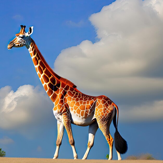 Pair of giraffes in love against blue sky