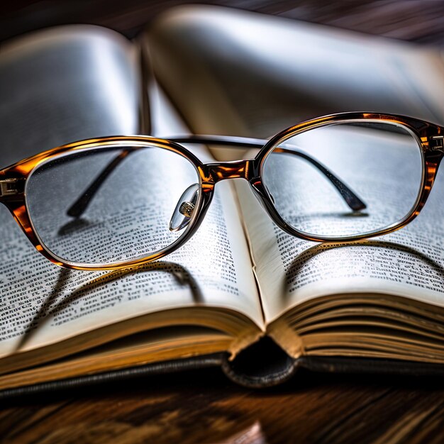 Photo a pair of glasses are laying on a book