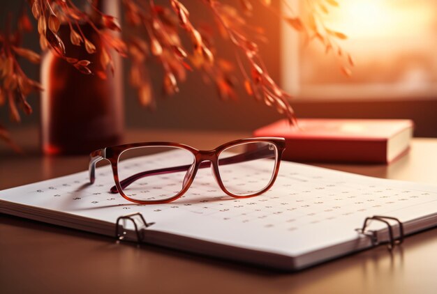 a pair of glasses on a notebook