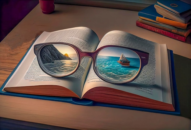 A pair of glasses on an open book
