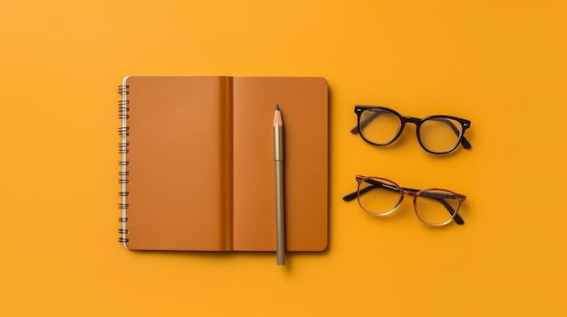 A pair of glasses and a pen on a notebook