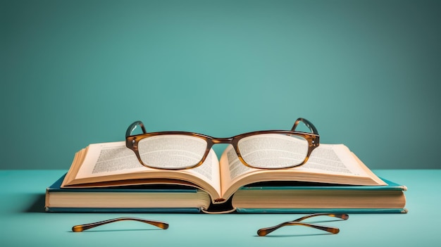 A pair of glasses resting on top of an open book