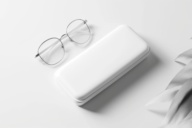 a pair of glasses sitting on top of a white case