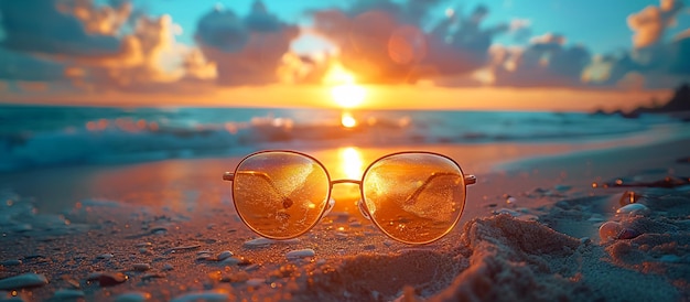 해변에서 인용 안경을 인용하는 안경