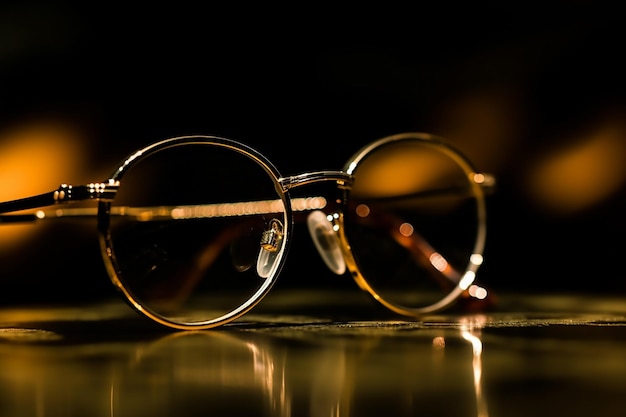 Pair of glasses with a black background