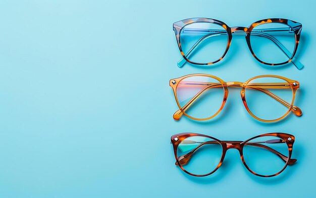 a pair of glasses with a brown frame and a blue background