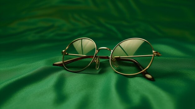 Foto un paio di occhiali con uno sfondo verde e uno sfondo verde
