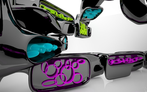 Photo a pair of glasses with purple and green lenses are shown.