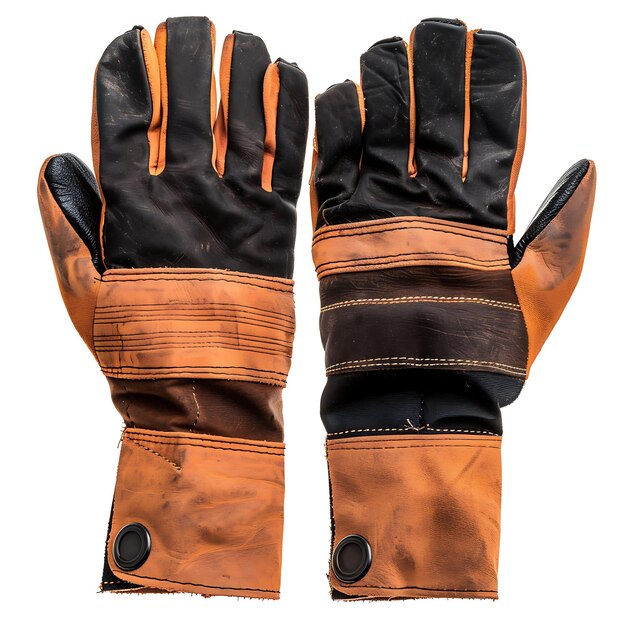 a pair of gloves with a brown leather glove on the left
