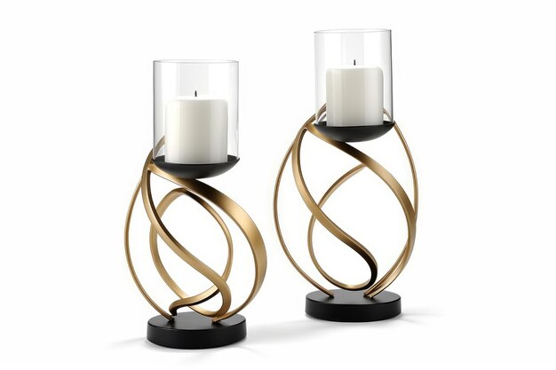 Photo a pair of gold and black candle holders with a curved design.