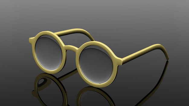 Photo pair of gold roundlens eyeglasses isolated on black background