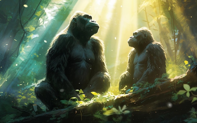 A Pair of Gorillas Relaxing on a Verdant Canopy Generative AI