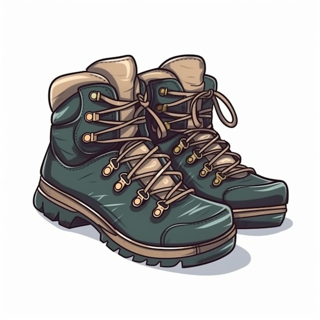 A pair of green hiking boots with laces on the sole generative ai