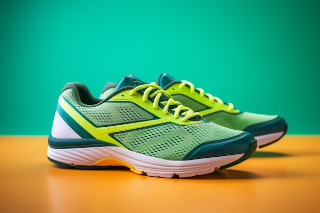 Pair of green running shoes Sport concept