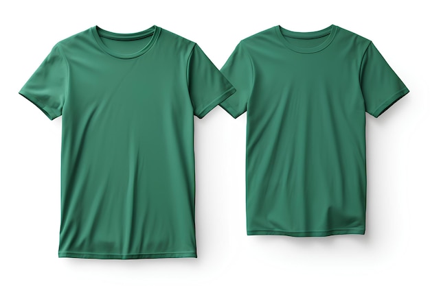 A pair of green t shirt mockups on a white background