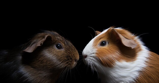 Photo a pair of guinea pigs face to face with their noses close to each other.