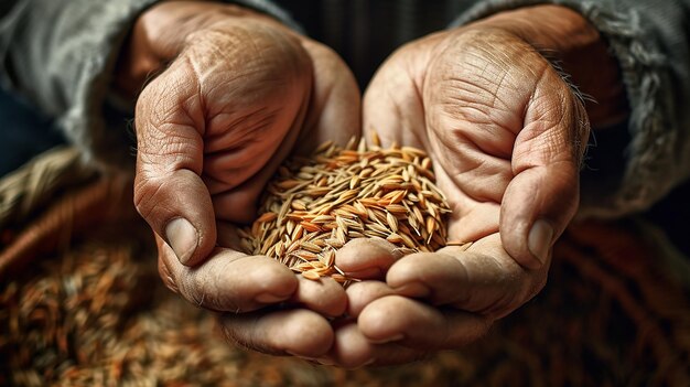 A pair of hands holding a handful of wheat