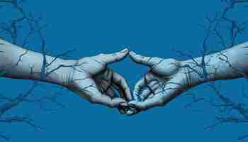 Photo a pair of hands trying to reach each other in a blue monday theme