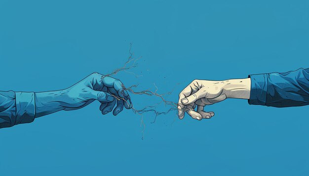 Photo a pair of hands trying to reach each other in a blue monday theme