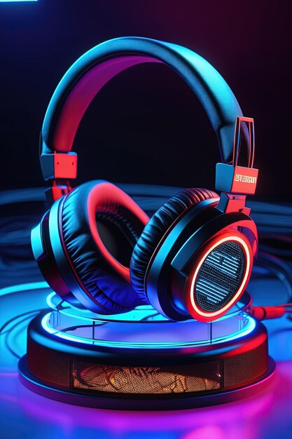 a pair of headphones with a red led light.