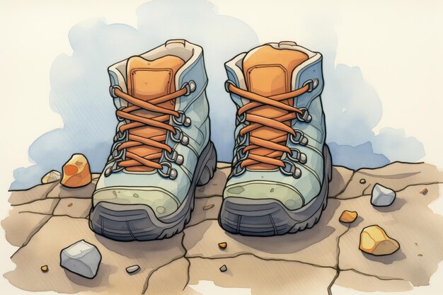 Photo pair of hiking boots on a rugged stone surface
