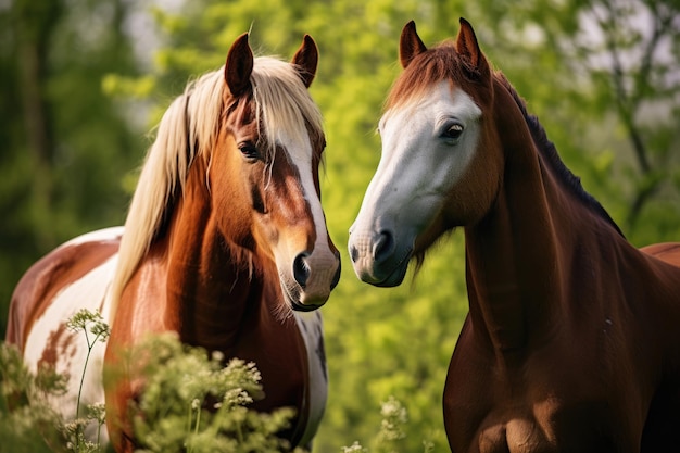 牧草地にいる一対の馬