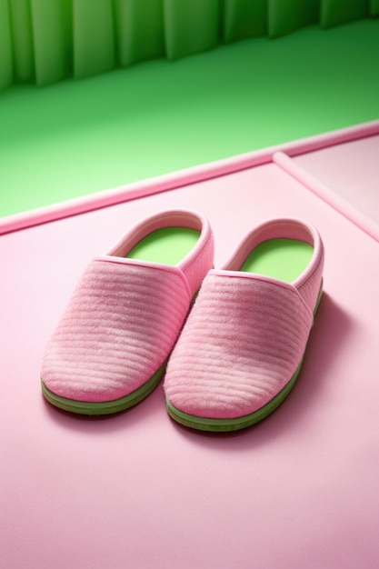 Pair of house slippers on background