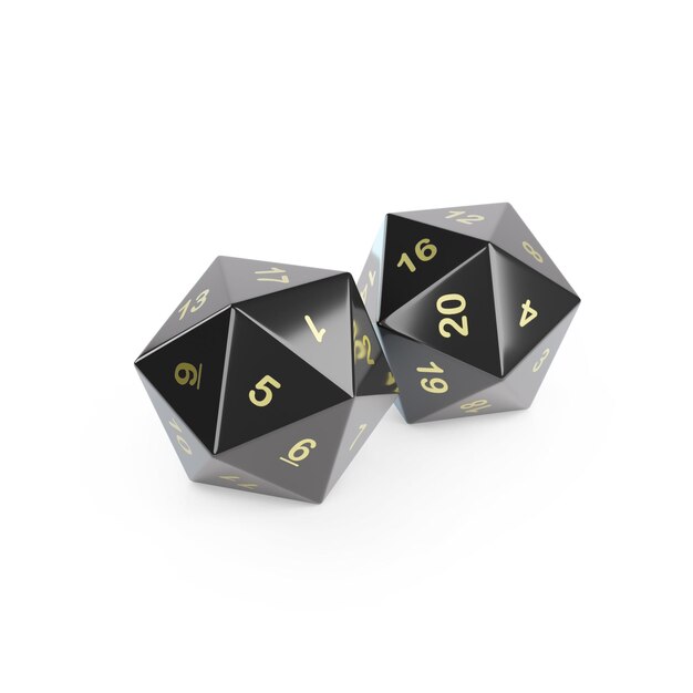 A pair of icosahedron dice isolated on white background 3d illustration