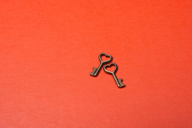 Pair of keys with heart or love icon with a retro key as love and romance concept