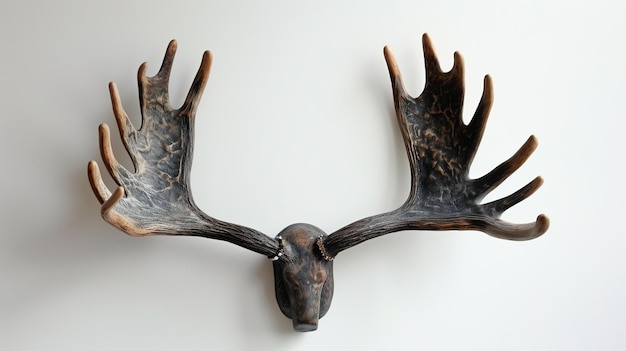 Photo a pair of large dark brown moose antlers are mounted on a white wall